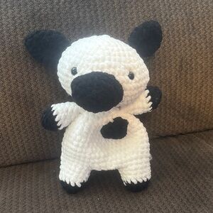 Handmade Crochet Black and White Cow